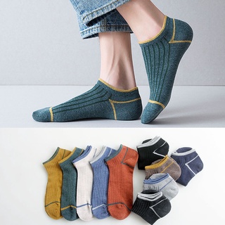 (W-138) ถุงเท้าสีพื้น 10 สีข้อคาดสี ถุงเท้าข้อสั้น แฟชั่น ลายน่ารัก เนื้อผ้านุ่ม