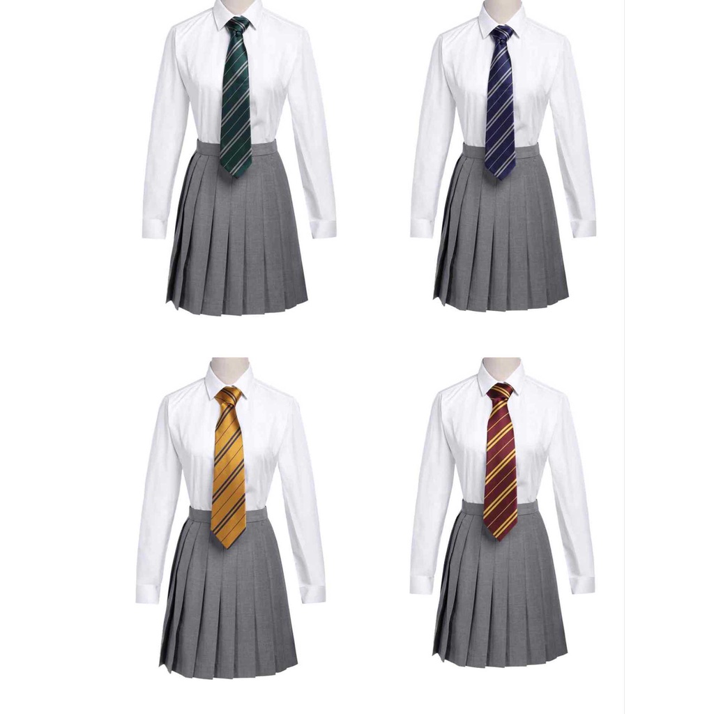 ชุดยูนิฟอร์มนักเรียน-เสื้อเชิ้ตคอสเพลย์-hermin-preppy-สีขาว-กระโปรงพลีท-สีเทา-สําหรับผู้หญิง