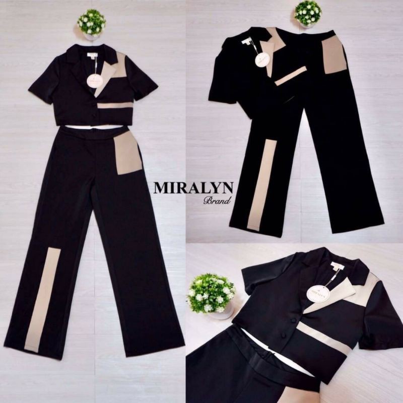by-miralyn-set-เสื้อเชิ้ตครอปแขนสั้นมาพร้อมกับกางเกงขายาวเอวสูง-เสื้อครอป