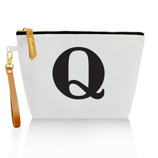กระเป๋าผ้าลายอักษร ALPHABET CLUTCHES POUCH WHITE ”Q”