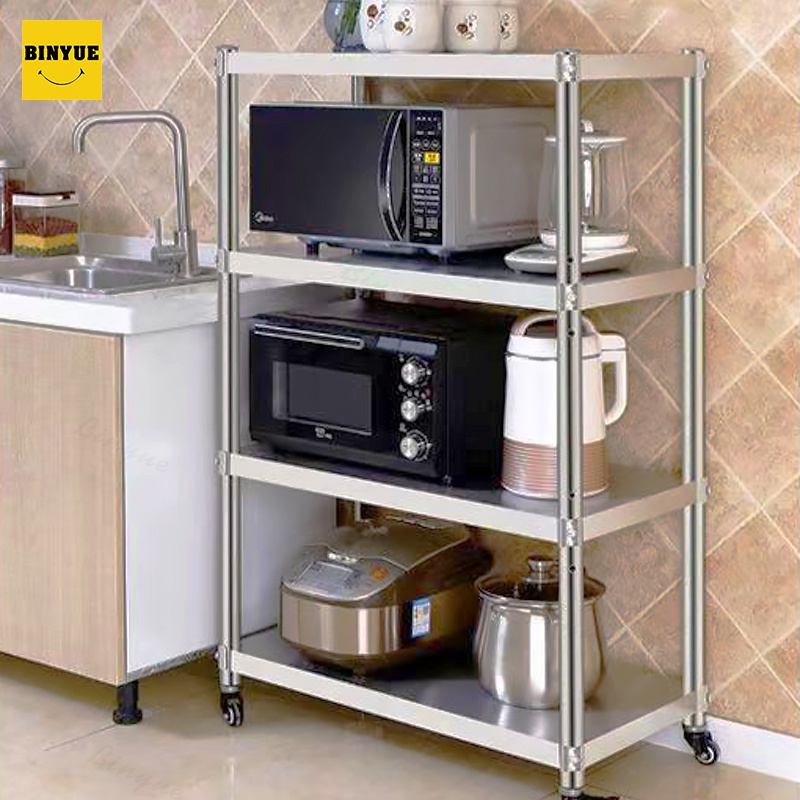binyue-m110-ชั้นวางของในครัว-วางหม้อ-ไมโครเวฟ-สแตนเลส-3-5-ชั้น-รับน้ำหนักได้ดี