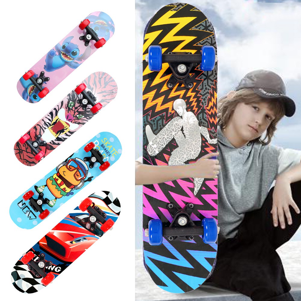 ภาพหน้าปกสินค้าสเก็ตบอร์ด Double Kick 7-Layer Maple Deck Skateboard for Kids Beginners จากร้าน z523hklwj3 บน Shopee