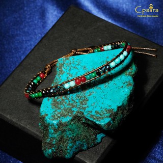 กำไลหินเชือกถัก หินมงคล Blue Turquoise & Green Turquoise & Carnelian...