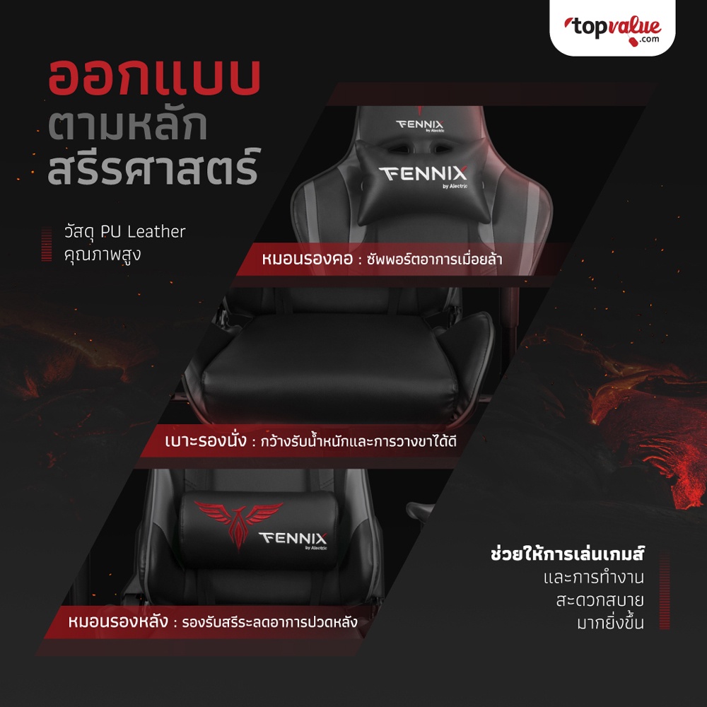 เกี่ยวกับ Fennix Gaming Chair เก้าอี้เกมมิ่ง เบาะหนัง นุ่มสบาย รุ่น HC-2691 - รับประกัน 5 ปี