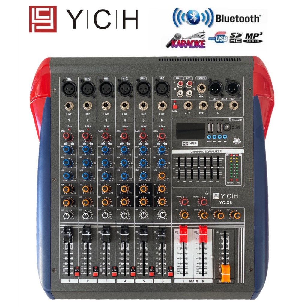 ภาพหน้าปกสินค้าYCH สเตอริโอ มิกเซอร์6ช่องเอ็ฟเฟ็คแท้ Professional 6ช่องBLUETOOTH USB MP3 YCH YC-X6