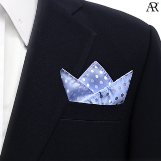 ANGELINO RUFOLO Pocket Square(ผ้าเช็ดหน้าสูท) ผ้าไหมทออิตาลี่คุณภาพเยี่ยม ดีไซน์ Polka Dot สีฟ้า/เทา/กรมท่า