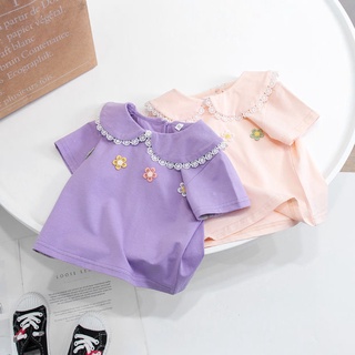 [Babycat] พร้อมส่ง ขายดี เสื้อยืดแขนสั้น แต่งลูกไม้ สไตล์เกาหลี ญี่ปุ่น แฟชั่นฤดูร้อน สําหรับเด็กผู้หญิง 2022