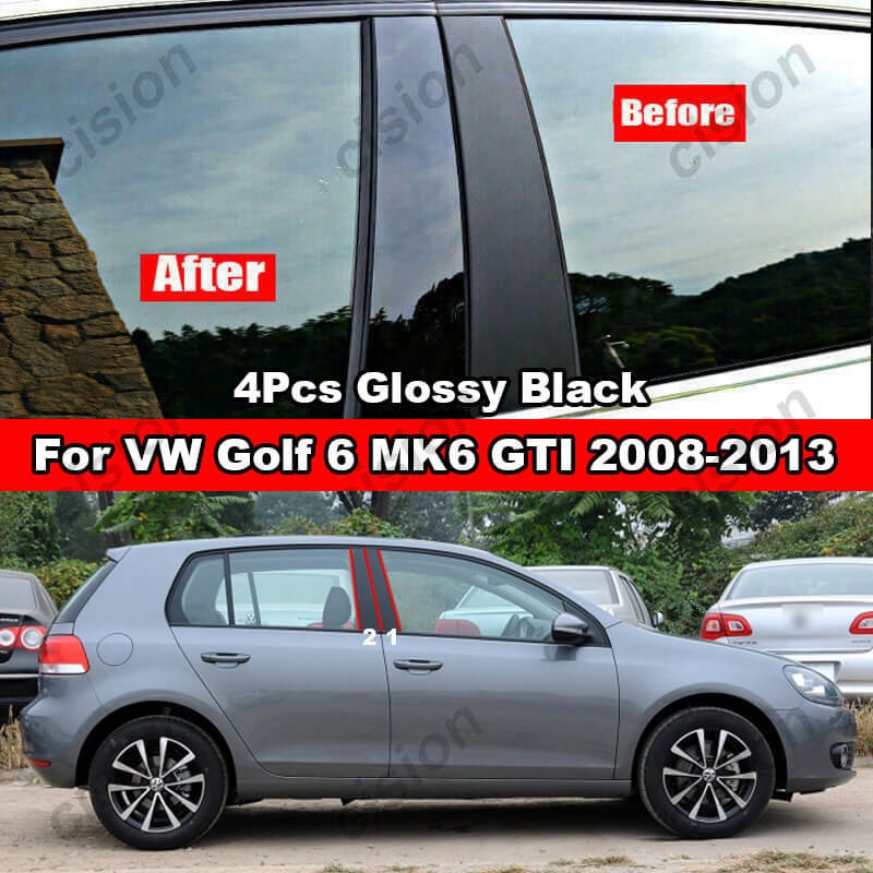 สติกเกอร์ฟิล์มคาร์บอนไฟเบอร์-ติดเสากลางประตู-หน้าต่างรถยนต์-สีดํามันวาว-สําหรับ-volkswagen-vw-golf-6-mk6-2008-2013-4-ชิ้น