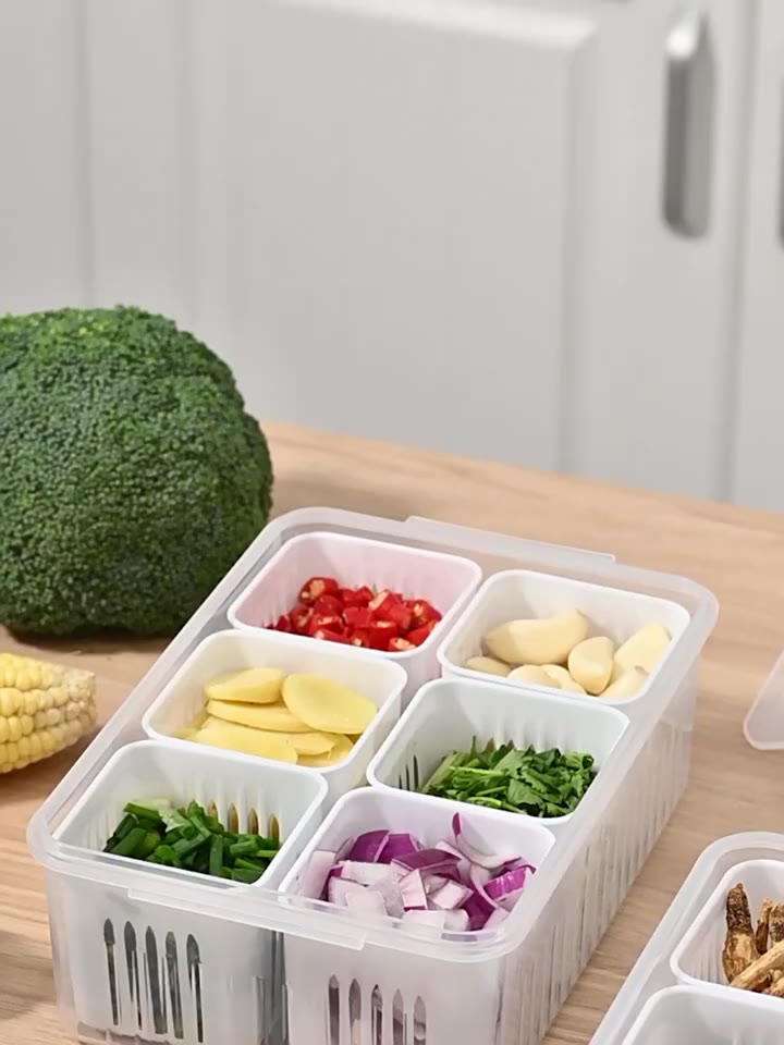 กล่องเก็บอาหาร-ผัก-ผลไม้-หัวหอม-4-6-ช่อง-แบ่งช่องระบายน้ํา-สีเขียว-สําหรับห้องครัว-ตู้เย็น