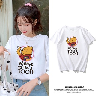 ✔△100% Cotton Women Casual T-Shirt Short Sleeve Youth Cartoon Winnie The Pooh Bear Tops Tees Tshirts เสื้อยืดคอกลม