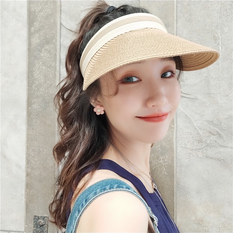 ภาพหน้าปกสินค้าหมวกสาน สไตล์เกาหลี หมวกสานครึ่งศีรษะ กันแดด ชายหาด (พร้อมส่งในไทย)