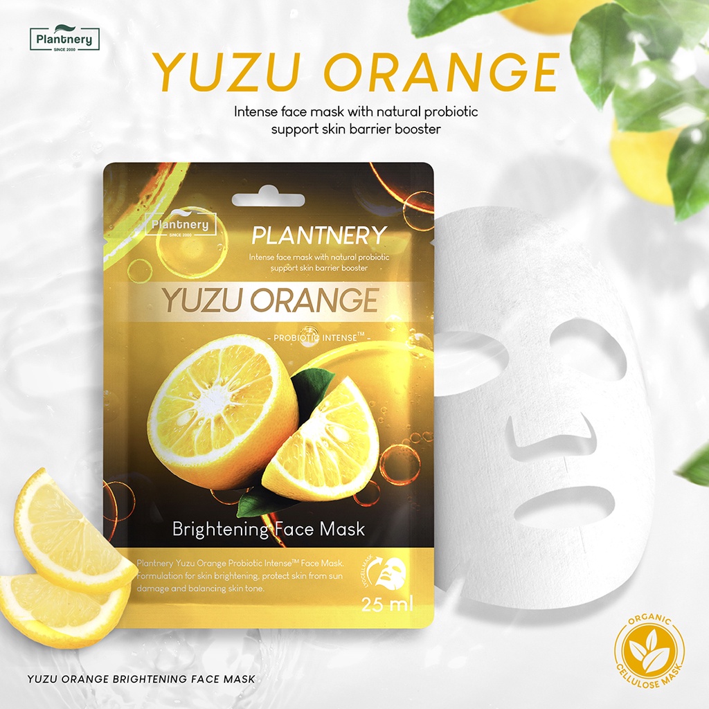 ภาพสินค้าPlantnery Yuzu Orange Probiotic Intense Face Mask 25 ml แผ่นมาส์กส้มยูซุ วิตามินซี เข้มข้น จากร้าน naturylab บน Shopee ภาพที่ 2
