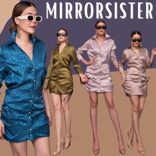 🔖MiRRoRSiSTER เดรสเชิ้ตทรงเก๋แซ่บ เนื้อผ้าซิลค์ซาตินทอลายสีเหลือบๆเงาๆ ลายเสือดาวเปรี้ยวๆ