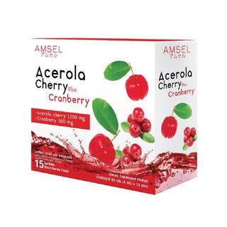 ภาพขนาดย่อของสินค้าAmsel Acerola Cherry Plus Cranberry 15 ซอง มีวิตามินซี เสริมภูมิคุ้มกัน ป้องกันกระเพาะปัสสาวะอักเสบ