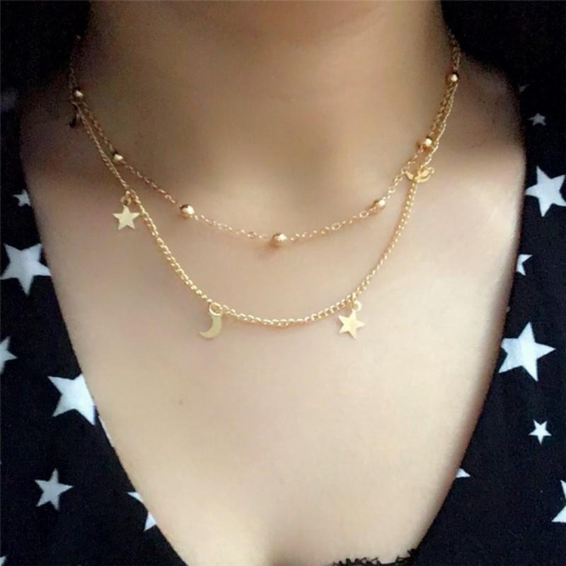 🌱Comeandbuy🙋Boho Gold Silver Color Star Moon Bead Multilayer Necklace