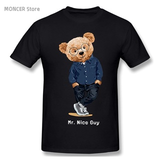 เสื้อยืดผ้าฝ้ายพิมพ์ลายเสื้อยืด พิมพ์ลายการ์ตูนหมีเท็ดดี้ Mr Nice Guy น่ารัก