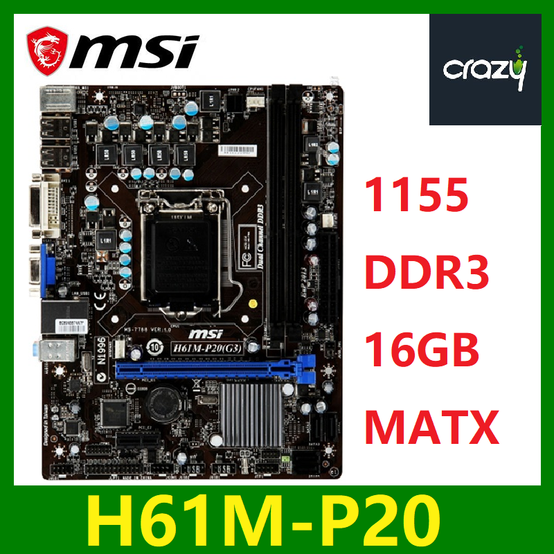 MSI H61M-P20(G3) Desktop Computer Motherboard LGA 1155 DDR3 16GB For ...