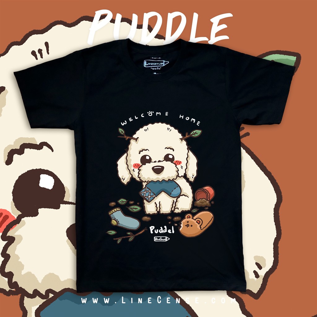 s-5xl-puddle-welcome-home-dog-on-black-t-shirt-เสื้อยืด-พรีเมี่ยม-สีดำ-ลายน้องหมาพุดเดิล-premium-cotton-comp-100