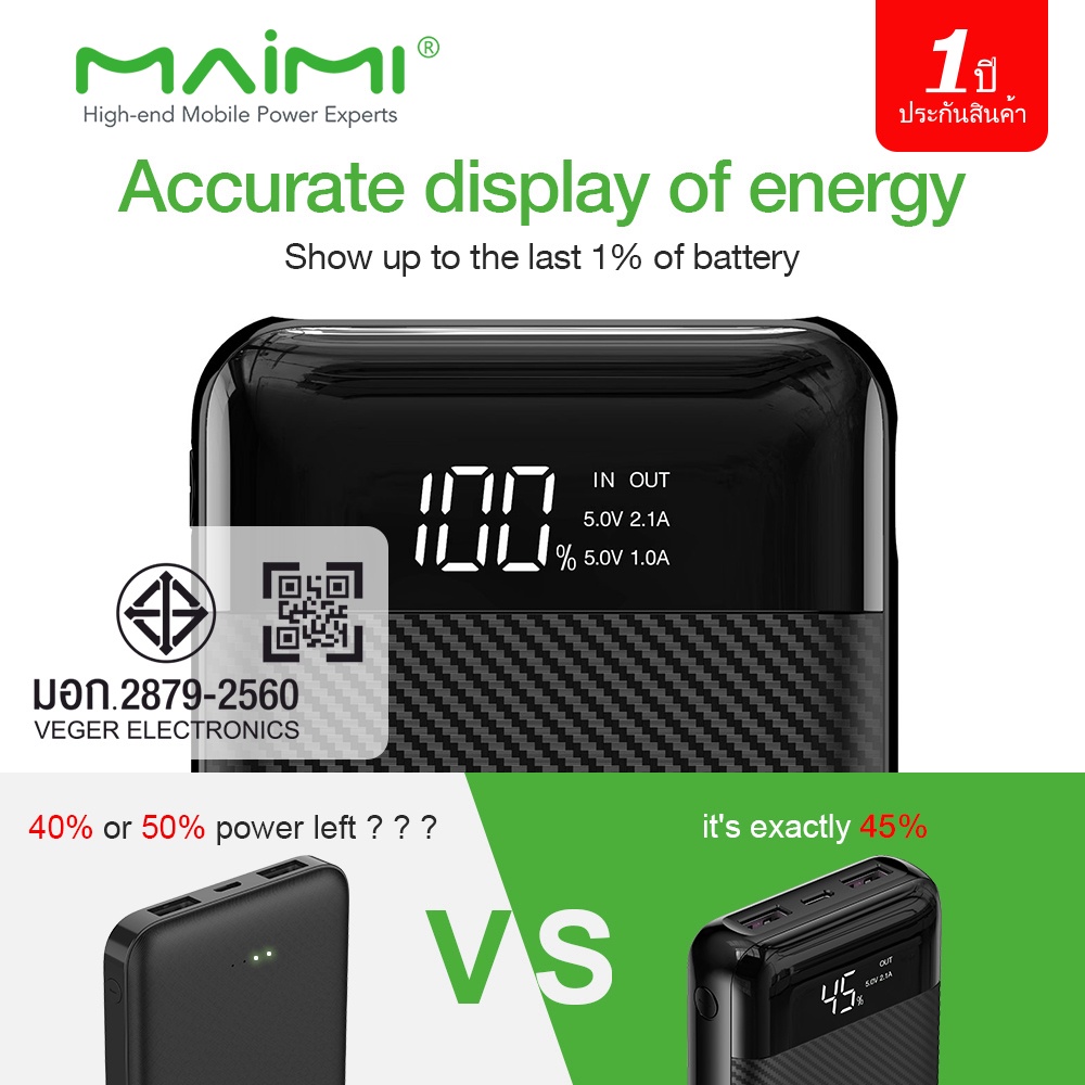 maimi-mi15-พาวเวอร์แบงค์-20000-mah-สีดำ-ขาว-บางสวย-พกพาสะดวก-หน้าจอแสดงผล-digital-display