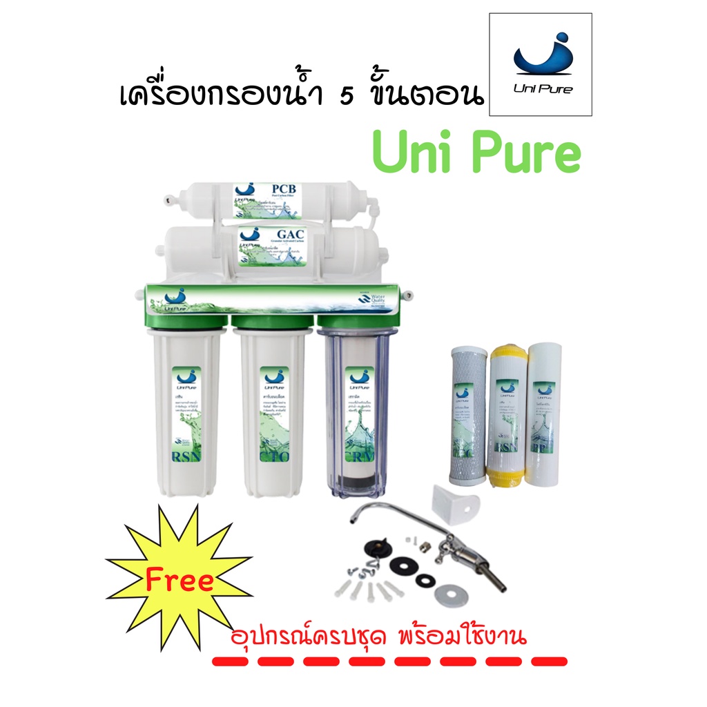 unipure-เครื่องกรองน้ำ5ขั้นตอนพร้อมอุปกรณ์ครบชุด