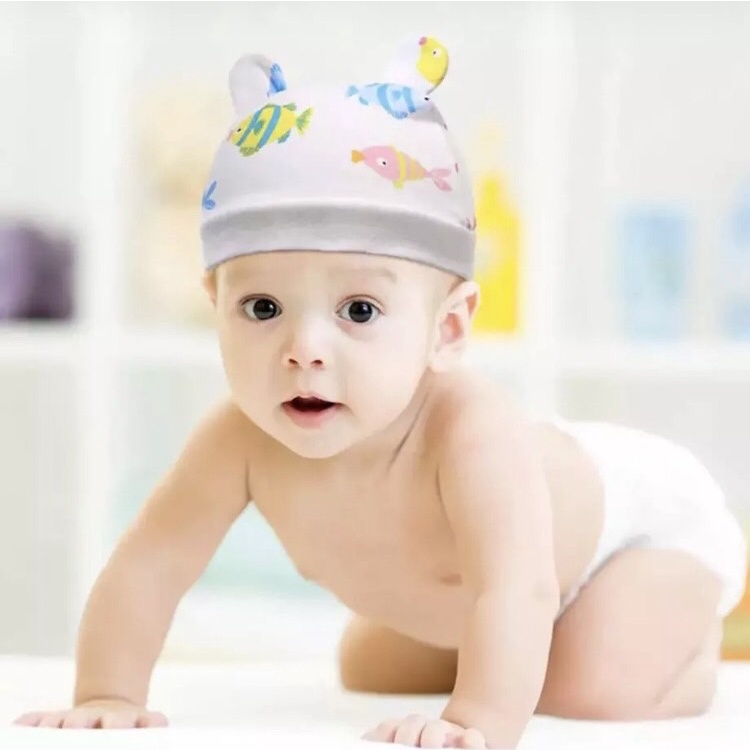 หมวกเด็กผ้าฝ้าย-0-3-เดือน-หมวกเด็กผ้านิ่มพิมพ์ลายน่ารัก