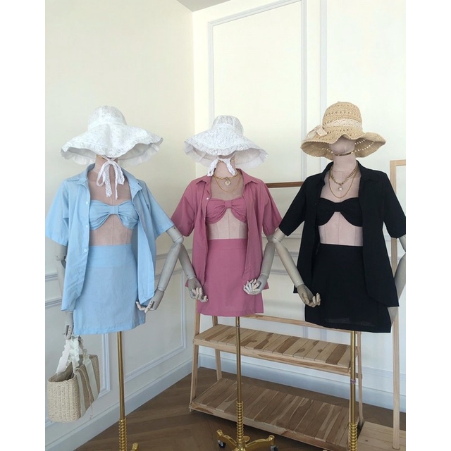 setเสื้อ-กระโปรง-เกาะอก-ผ้าลินิน