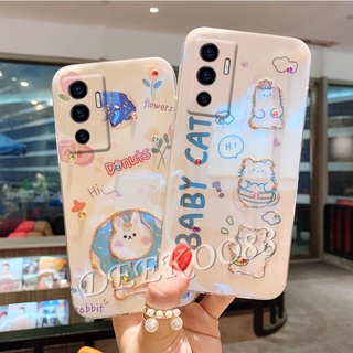 มีของพร้อมส่ง เคสโทรศัพท์ VIVO V23E Casing Fashion Rhinestone Bling Glitter Soft Case Lovely Cartoon Cat and Rabbit White Back Cover เคส VIVOV23E V 23E Cases