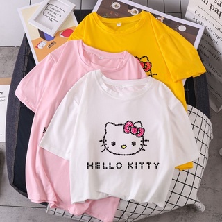 [ราคาถูกที่สุด] รูปแบบใหม่ ลายการ์ตูนน่ารัก Hello Kitty แขนสั้น เสื้อยืด  M~3XL  9สี