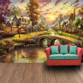 วอลเปเปอร์ภาพวาดสีน้ํามัน รูปป่า 3D สําหรับตกแต่งผนังบ้าน ห้องนั่งเล่น ห้องนอน