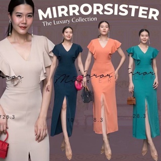 🔖ป้าย MiRRoRSiSTER 10728.3 เดรสทรงสวย ใส่ออกงานเก๋ดูดี ช่วงบนคอวี ช่วงแขนแต่งระบาย2ข้าง