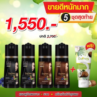 สินค้า DayHerb แชมพูสมุนไพรปิดผมขาวสีดำ 4 ขวด  แถมฟรี!! ทรีทเม้นท์บำรุงผม 1 ขวด ปิดผมขาวได้ใน 5 นาที ปิดผมขาวได้ใน 5 นาที