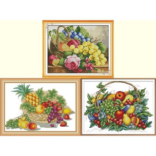 ชุดปักครอสติช ตะกร้าผลไม้ ผลไม้ (Fruit basket cross stitch kit)