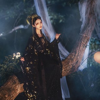 👑Hanfu👑 เสื้อผ้า นางฟ้า ผู้หญิงแขนกว้างสไตล์จีน hanfu ชุดเข้าเซท  ชุดจีนโบราณ  Hanfu สีดำ