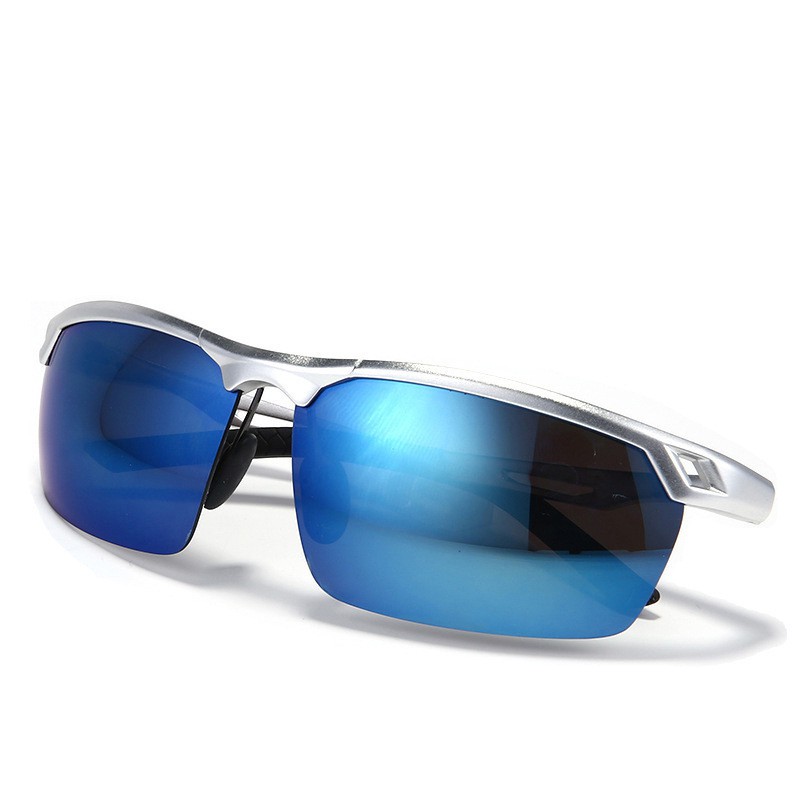 polarized-แว่นกันแดด-แฟชั่น-รุ่น-uv-8550-c-7-สีเงินเลนส์ปรอทน้ำเงิน-แว่นตา-วัสดุ-stainless-เลนส์โพลาไรซ์-ขาสปริง
