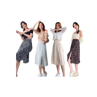 Alley Skirt กระโปรงลายดอกไม้แบบผ่าหน้า