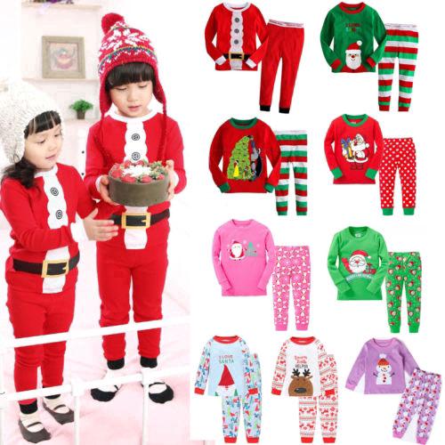ชุดนอนคริสต์มาส ชุดเสื้อผ้าเด็ก ซานตาคลอส เสื้อยืดแขนยาว+กางเกง 2 ชิ้น