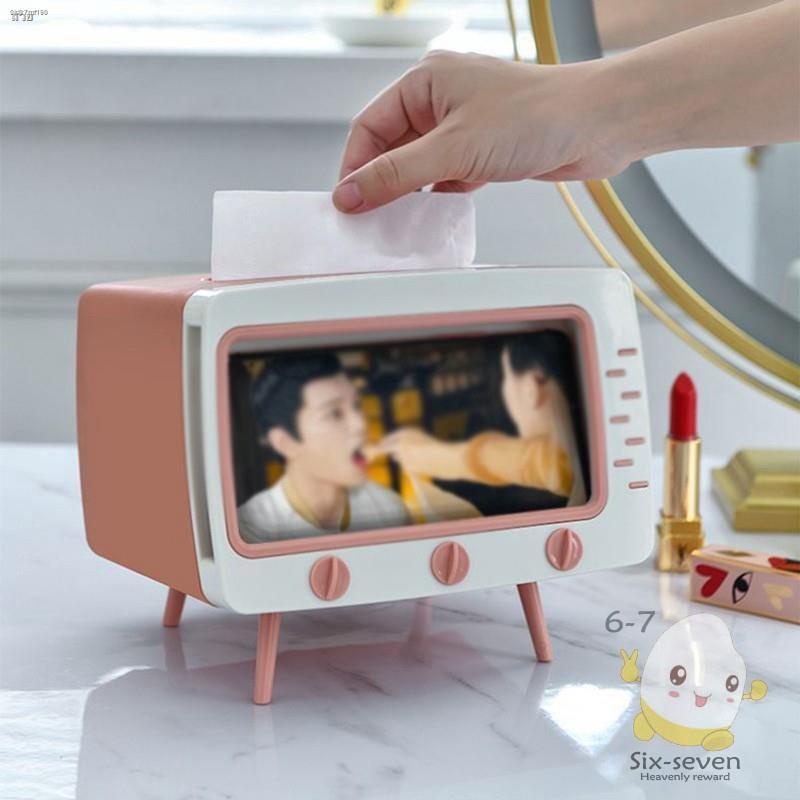 tissue-box-mobile-phone-holder-chasing-drama-artifact-retro-tv-shape-paper-hygienic-desktop-surface-storage-napkin-box