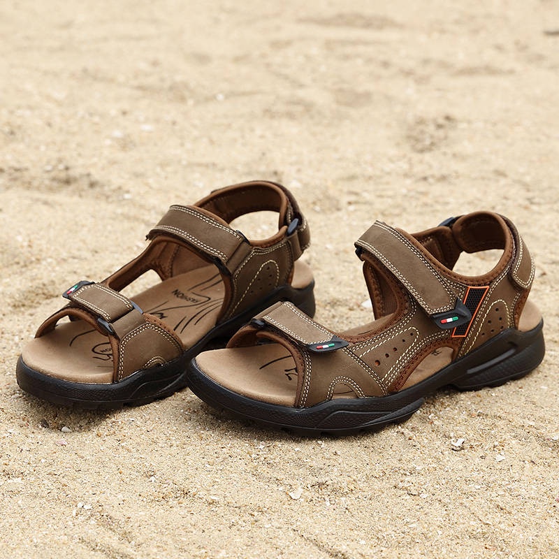 รองเท้าแตะหนังฤดูร้อนใหม่-cowhide-non-slip-รองเท้าชายหาดระบายอากาศได้