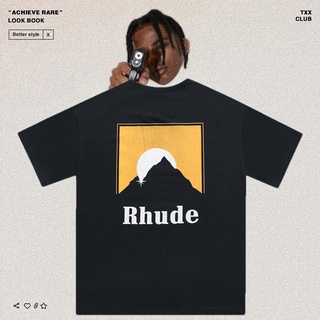 เสื้อยืดโอเวอร์ไซส์Rhude เสื้อยืดแขนสั้น พิมพ์ลาย Marlboro sunset ทรงหลวม สไตล์ฮิปฮอป คลาสสิก เหมาะกับฤดูร้อน สําหรับผู้