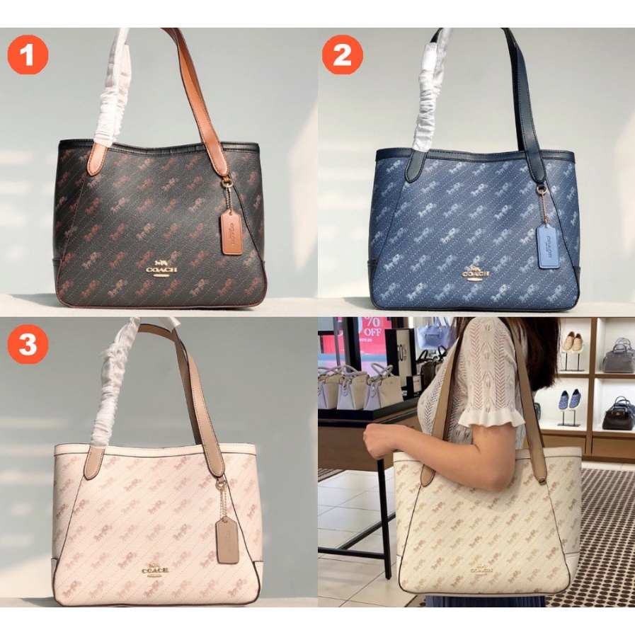 coach-c4060-horse-and-carriage-tote-27-with-dot-print-women-กระเป๋าถือไหล่กระเป๋าช้อปปิ้ง