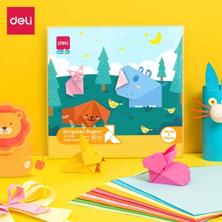 Deli กระดาษพับโอริกามิ กระดาษสีสี่เหลี่ยม พับกระดาษ 10สี 100แผ่น ขนาด 12 ซม./14.5 ซม./19 ซม./A4 DIY Origami Paper