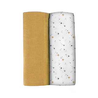 BEABA ชุดผ้าอ้อมเอนกประสงค์ Pack of 2 XXL Muslins Organic Cotton - Honey Yellow + Starry Night Playprint