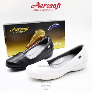 Aerosoft รองเท้าพยาบาล รองเท้าหนัง รุ่น CW3133 สีขาว / สีดำ [รองเท้าเพื่อสุขภาพ Arch support พื้นนุ่มพิเศษ]