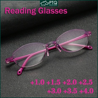 ภาพหน้าปกสินค้าแว่นตาอ่านหนังสือ ป้องกันแสงสีฟ้า ไร้ขอบ น้ําหนักเบา สไตล์เรโทร +1.0+1.5+2.0+2.5+3.0+3.5+4.0 สําหรับผู้หญิง ซึ่งคุณอาจชอบสินค้านี้