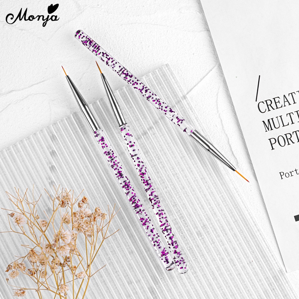 ภาพอธิบายเพิ่มเติมของ Monja แปรงปากกาเพ้นท์เล็บเจล UV ลายดอกไม้ สีม่วง 3 ขนาด 7 8 11 มม. 3 ชิ้น