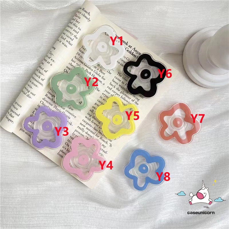 แหวนขาตั้งโทรศัพท์มือถือ-แบบใส-ลายดอกไม้-สีแคนดี้-พับได้-สําหรับวางโทรศัพท์มือถือ