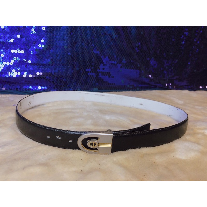 christian-dior-black-leather-belt-vintage-แท้