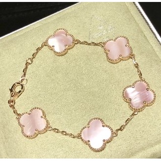 🍀สร้อยข้อมือ VCA 🍀Flower Clover Bracelet🍀Gold Plated Mi Gold VCA Natural Pink Shell  Interval Diamond Five Flower Clover