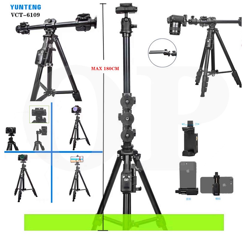 ภาพสินค้าYUNTENG VCT-668 / DV-211N / VCT-6109 ขาตั้งกล้องขาตั้งมือถือ3ขา tripod Professional Photographic equipment Gimbal Head จากร้าน op_tech บน Shopee ภาพที่ 8