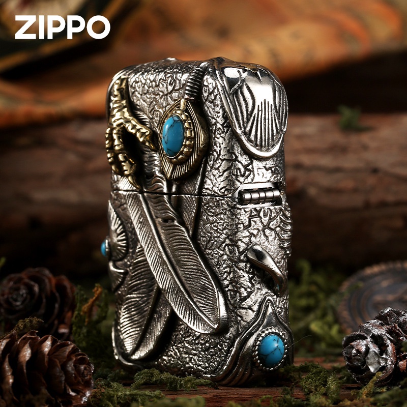 zippo-zippo-ของแท้-zippo-united-states-ของแท้-sun-eagle-indian-turquoise-ruby-windproof-น้ำมันก๊าดไฟแช็ก